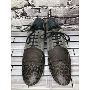 Just Cavalli Taupe Croc Leather Suede Fabric Designer Oxfords Shoes Men Sz 48EU